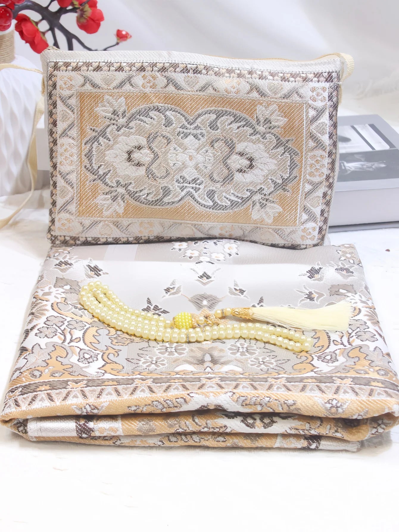 Muslim Prayer Rug With Prayer Beads and Portable Bag Muslim Gift Islamic  Soft Mat Gifts Set Turkish Carpet For Ramadan Eid Hajj